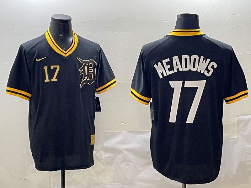 Men Detroit Tigers #17 Meadows Black Gold Game 2025 Nike MLB Jersey style 3
